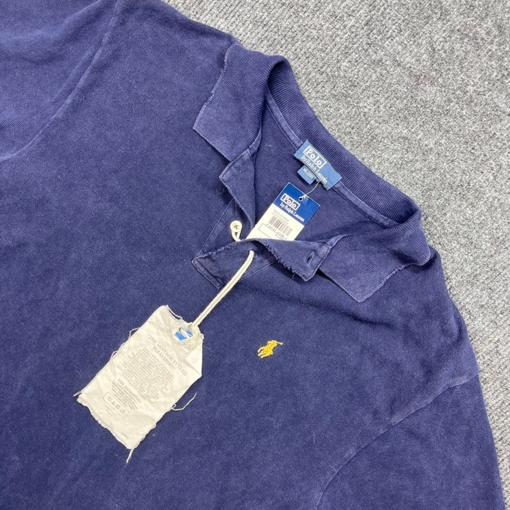 Polo Ralph Lauren Vintage Styled Mesh Polo Shirt Navy Blue XL Distressed Y2K